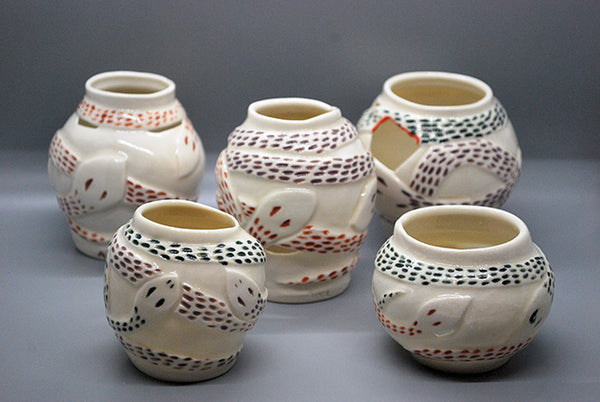 Hand-carved Porcelain Snake Pots