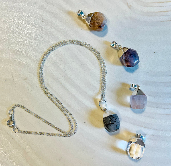 Gemstone Pendant Necklace w/ Silver Plated Chain