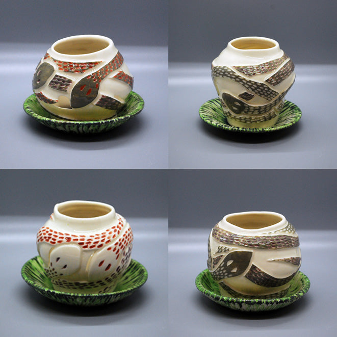 Hand-carved Porcelain Snake Pots